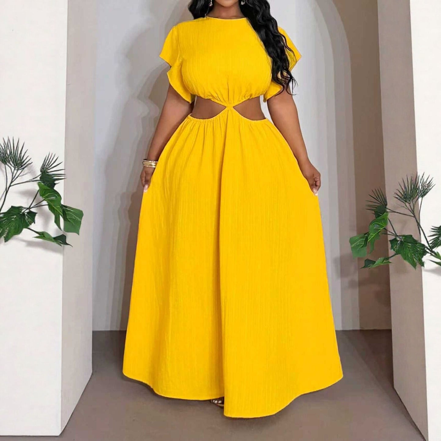 Solid Color Round Neck Polyester Regular Dress For Women, Vacation Style Perfect For Charm