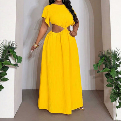 Solid Color Round Neck Polyester Regular Dress For Women, Vacation Style Perfect For Charm