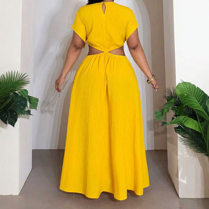 Solid Color Round Neck Polyester Regular Dress For Women, Vacation Style Perfect For Charm