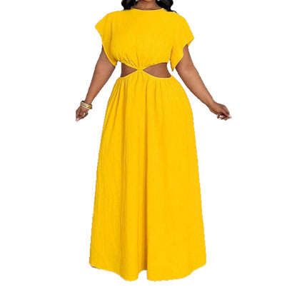 Solid Color Round Neck Polyester Regular Dress For Women, Vacation Style Perfect For Charm