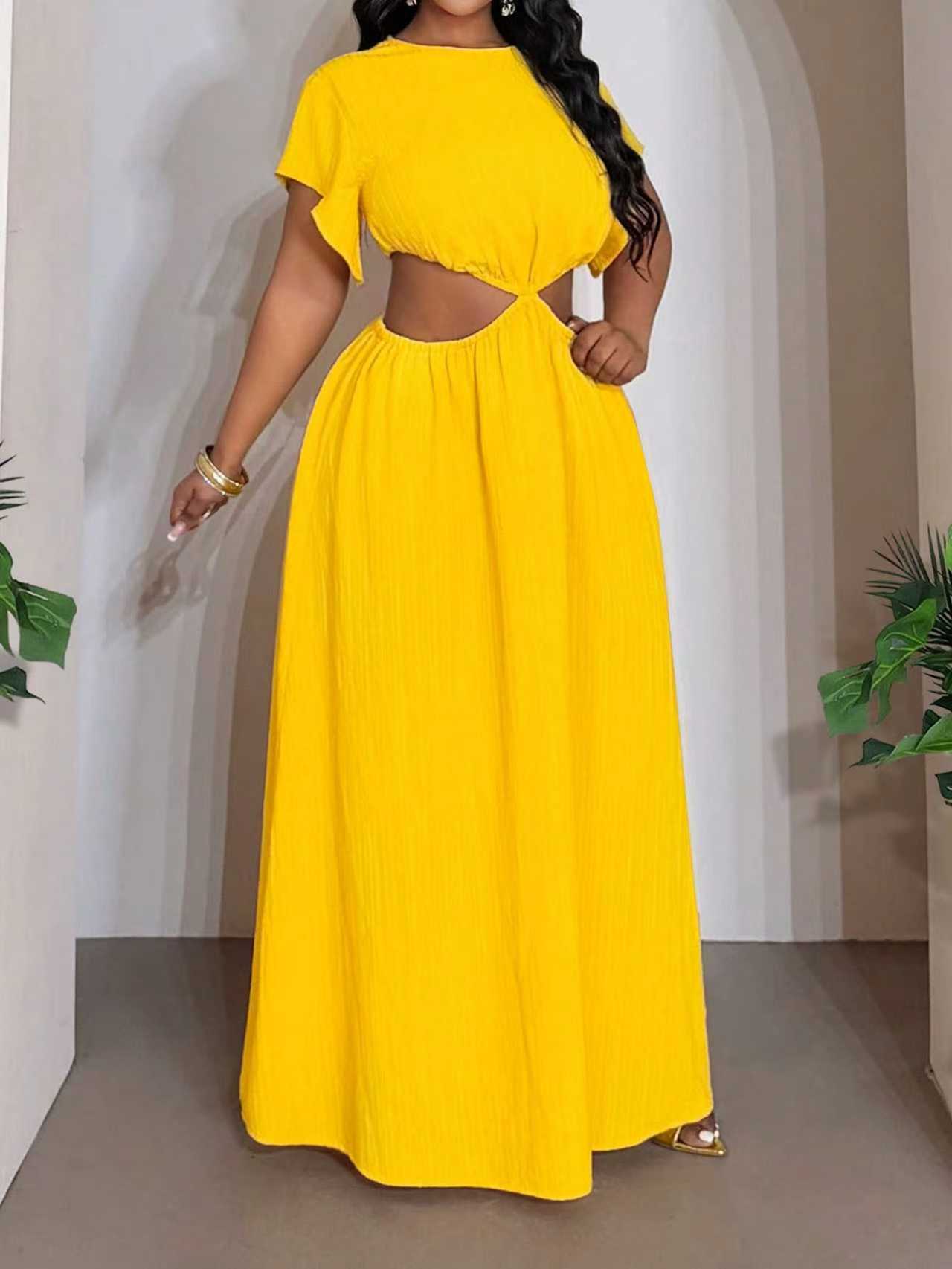 Solid Color Round Neck Polyester Regular Dress For Women, Vacation Style Perfect For Charm