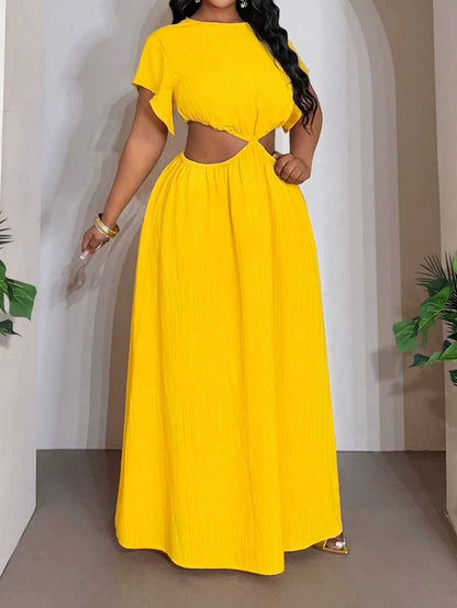 Solid Color Round Neck Polyester Regular Dress For Women, Vacation Style Perfect For Charm