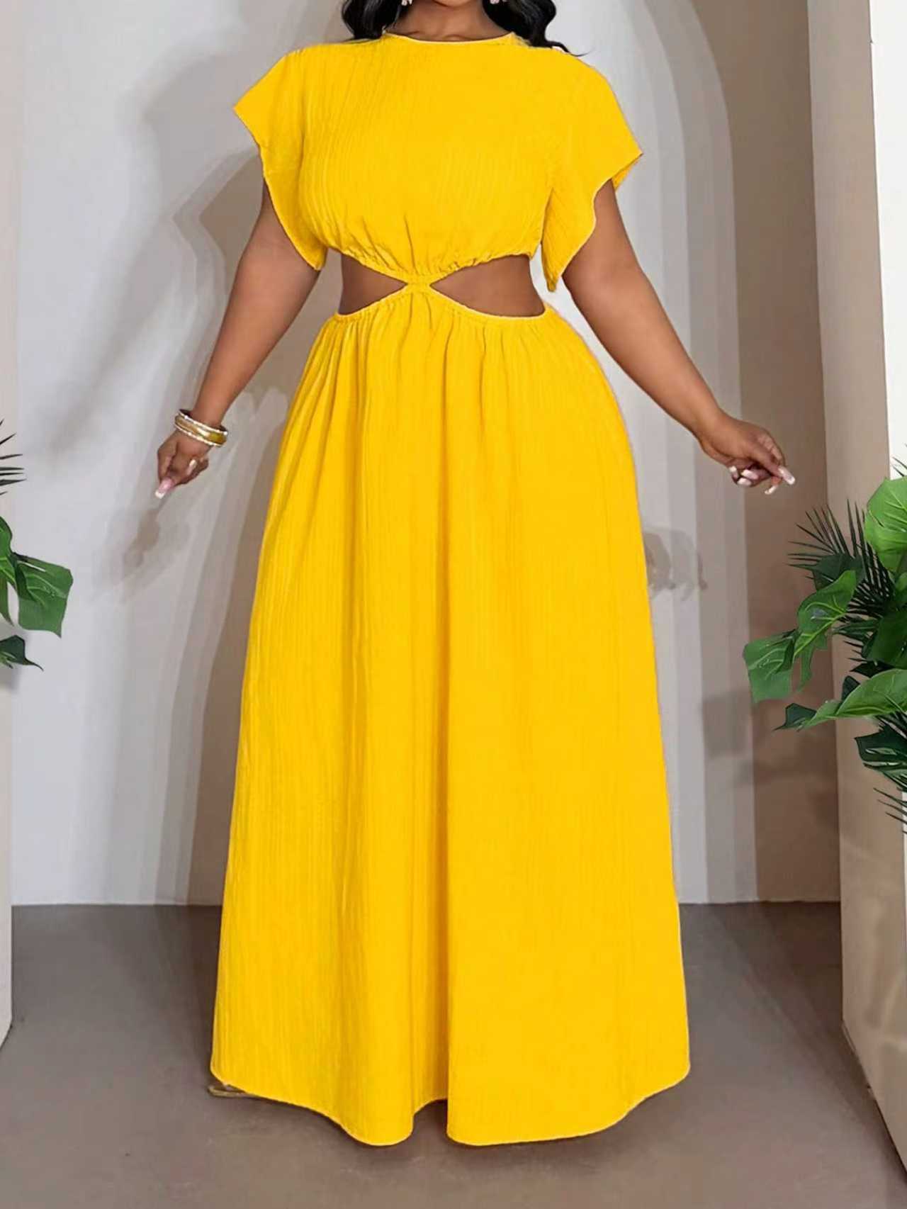 Solid Color Round Neck Polyester Regular Dress For Women, Vacation Style Perfect For Charm