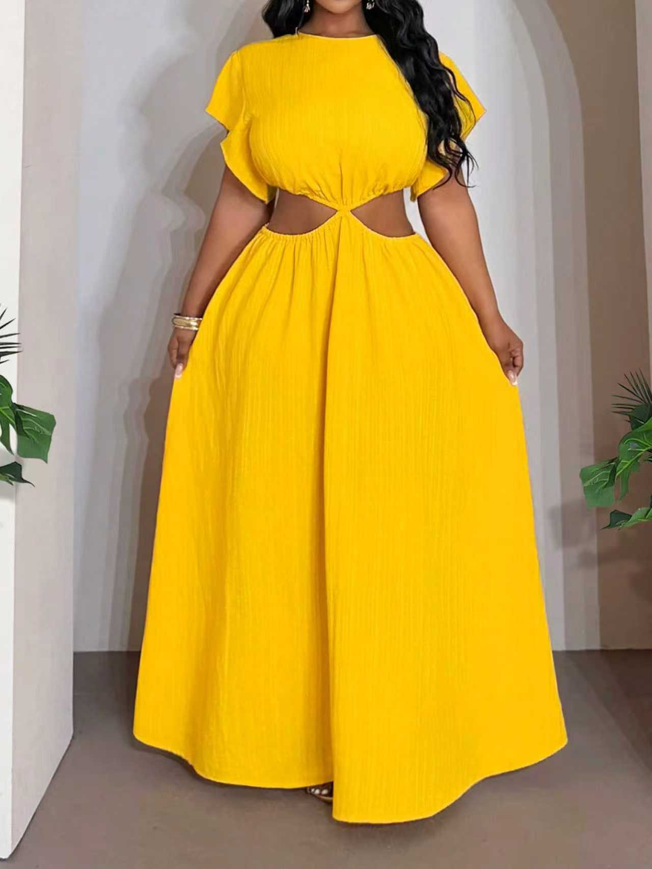 Solid Color Round Neck Polyester Regular Dress For Women, Vacation Style Perfect For Charm