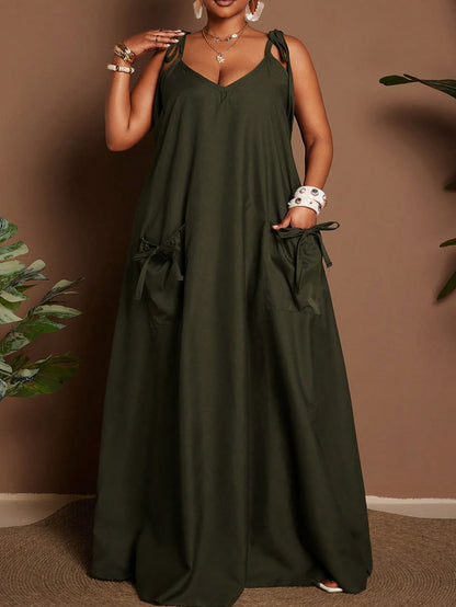 Solid Color Sleeveless U Neck Strap Dress For Women In Polyester, Perfect For Daily Vacation Wear