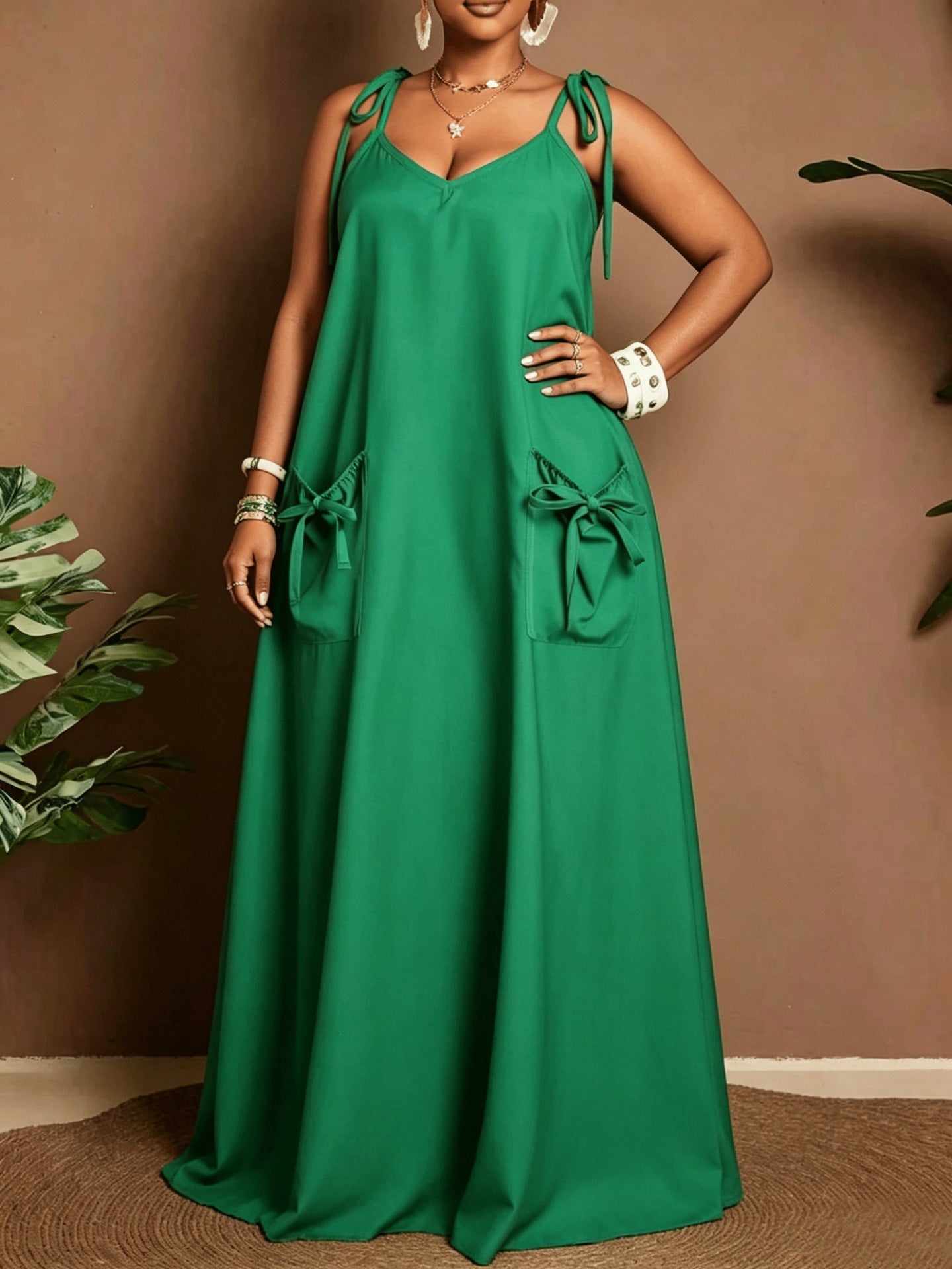Solid Color Sleeveless U Neck Strap Dress For Women In Polyester, Perfect For Daily Vacation Wear