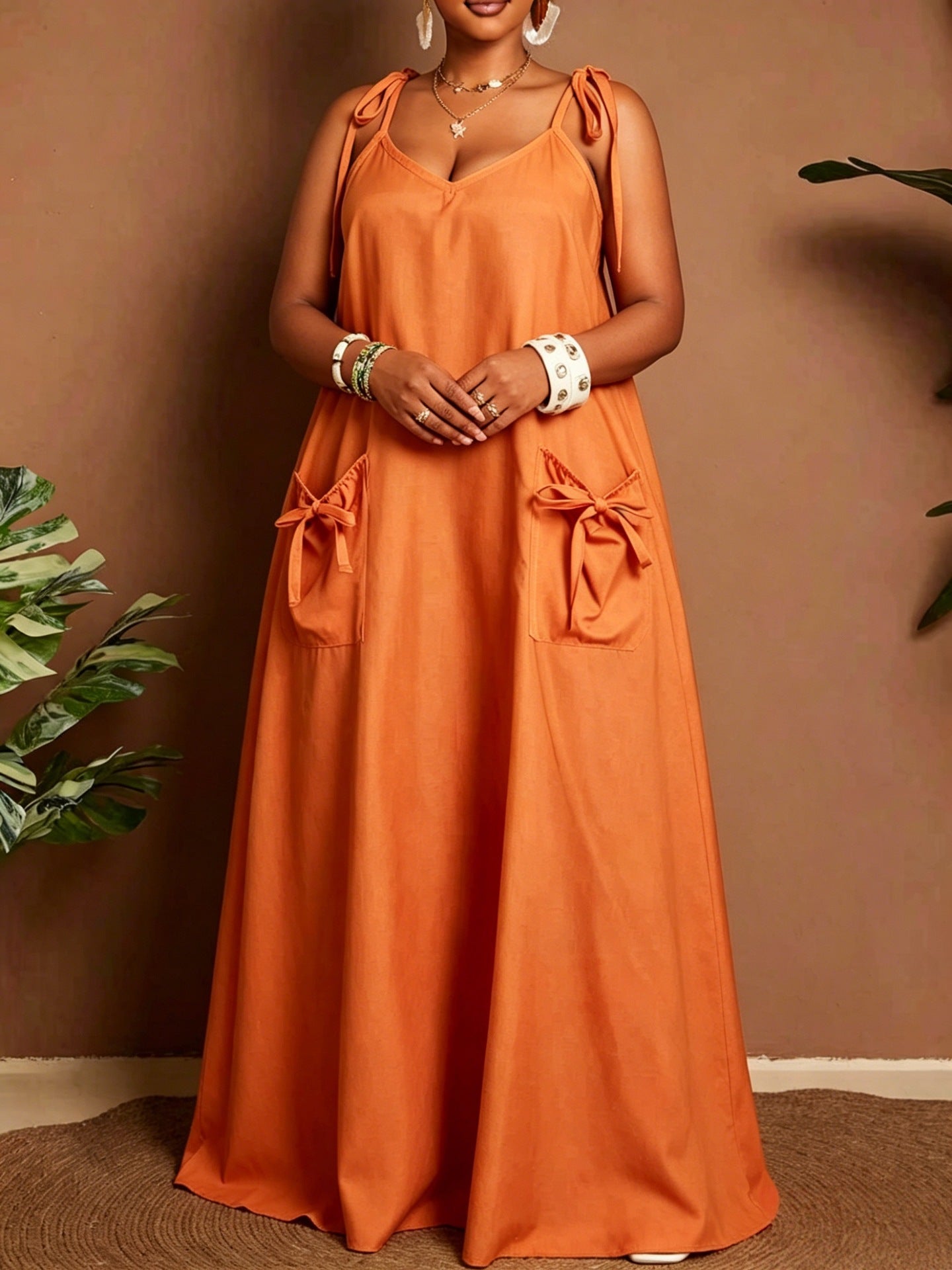 Solid Color Sleeveless U Neck Strap Dress For Women In Polyester, Perfect For Daily Vacation Wear