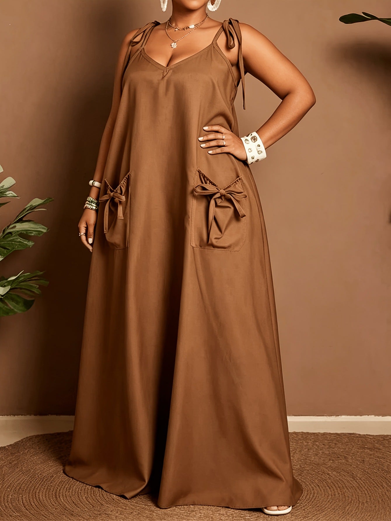 Solid Color Sleeveless U Neck Strap Dress For Women In Polyester, Perfect For Daily Vacation Wear