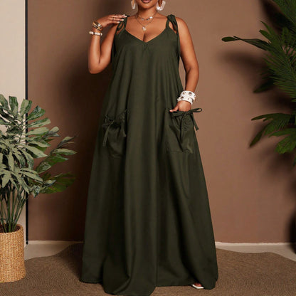 Solid Color Sleeveless U Neck Strap Dress For Women In Polyester, Perfect For Daily Vacation Wear