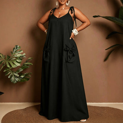 Solid Color Sleeveless U Neck Strap Dress For Women In Polyester, Perfect For Daily Vacation Wear