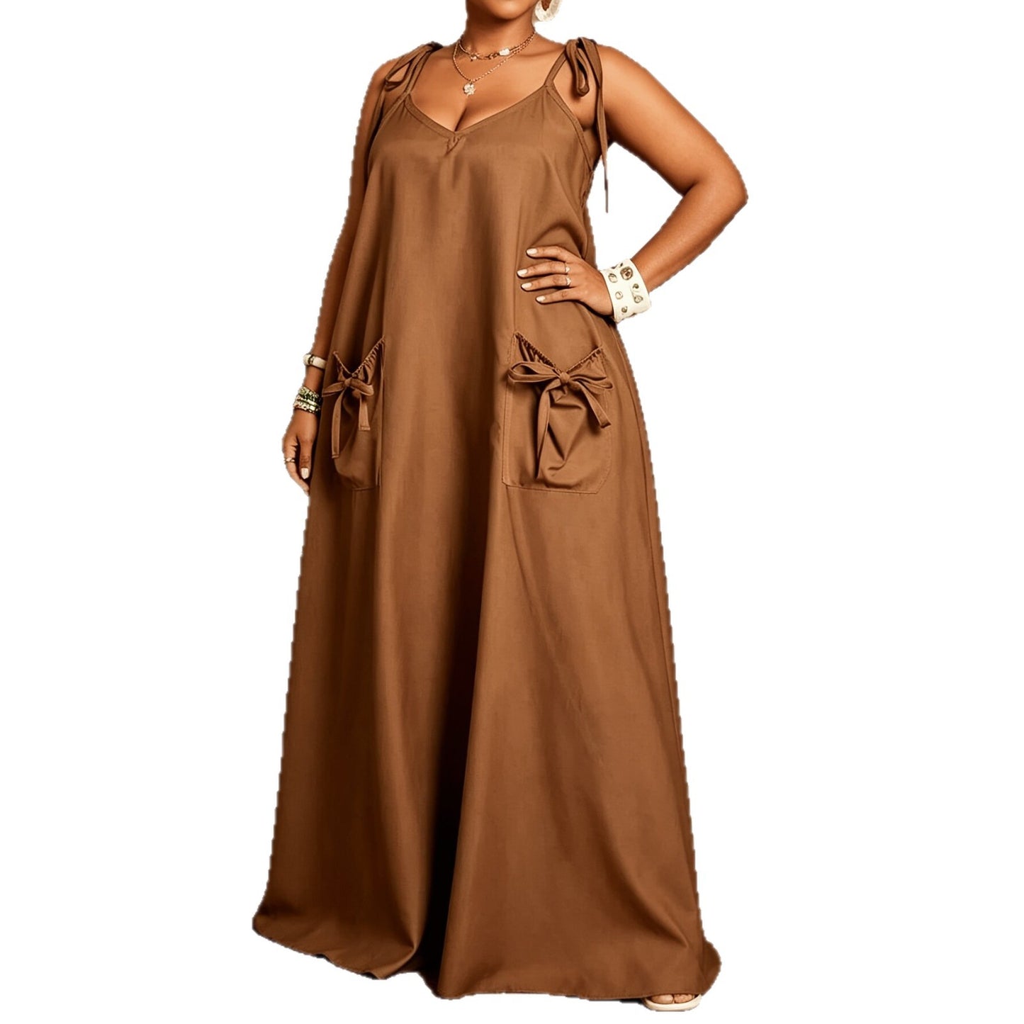 Solid Color Sleeveless U Neck Strap Dress For Women In Polyester, Perfect For Daily Vacation Wear