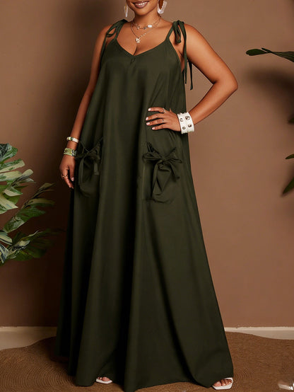 Solid Color Sleeveless U Neck Strap Dress For Women In Polyester, Perfect For Daily Vacation Wear