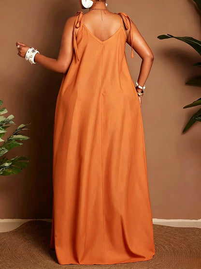 Solid Color Sleeveless U Neck Strap Dress For Women In Polyester, Perfect For Daily Vacation Wear