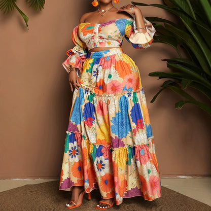 Women’s Multicolor Flowers Wide Leg Pants Pant Co-ord Set In Polyester For Commute