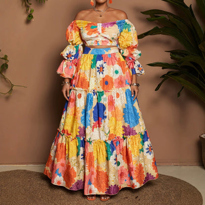 Women’s Multicolor Flowers Wide Leg Pants Pant Co-ord Set In Polyester For Commute