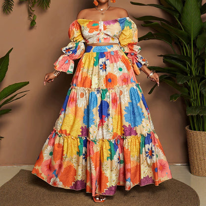 Women’s Multicolor Flowers Wide Leg Pants Pant Co-ord Set In Polyester For Commute