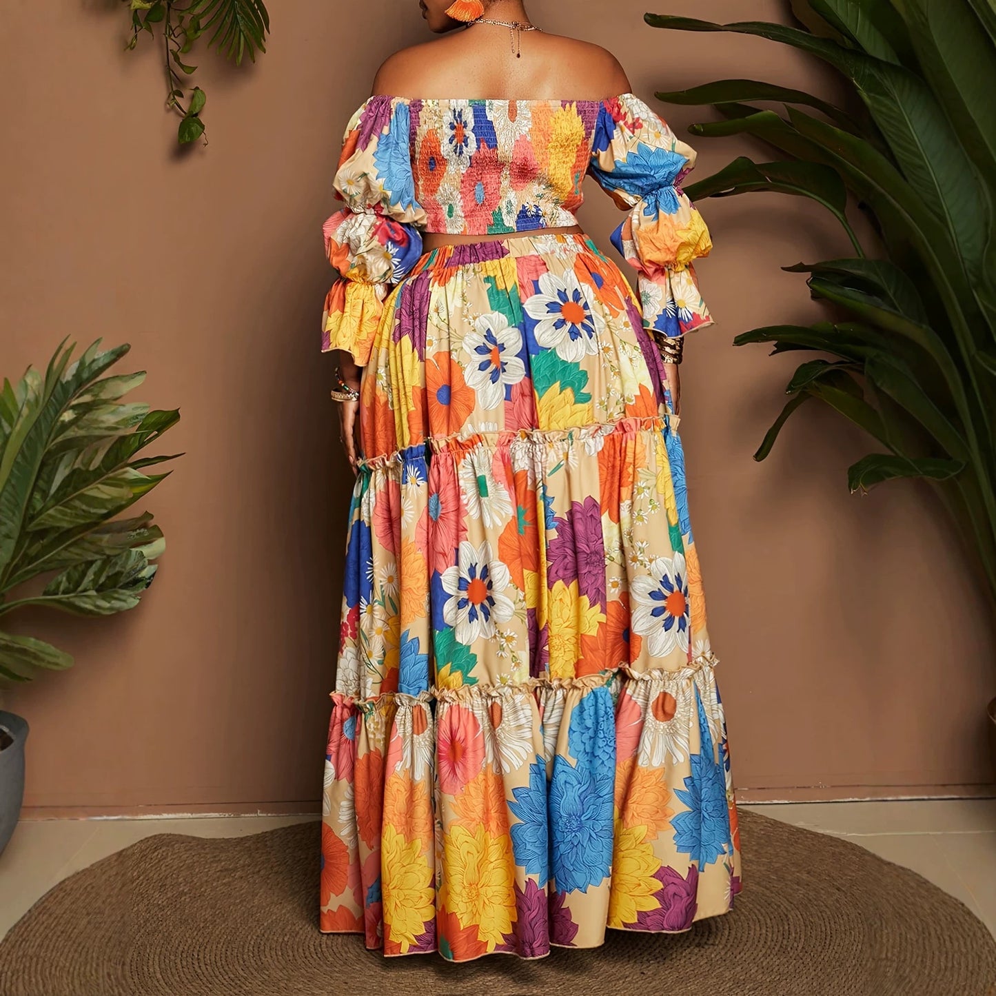 Women’s Multicolor Flowers Wide Leg Pants Pant Co-ord Set In Polyester For Commute