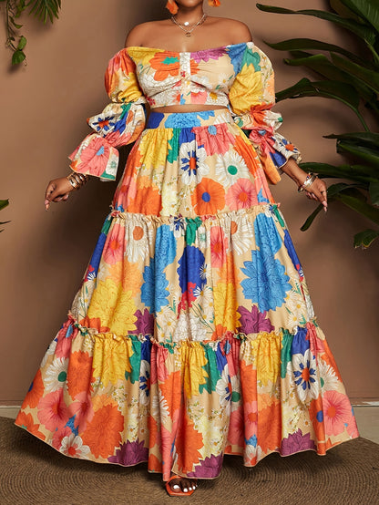 Women’s Multicolor Flowers Wide Leg Pants Pant Co-ord Set In Polyester For Commute