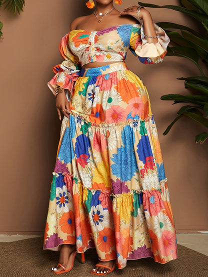 Women’s Multicolor Flowers Wide Leg Pants Pant Co-ord Set In Polyester For Commute