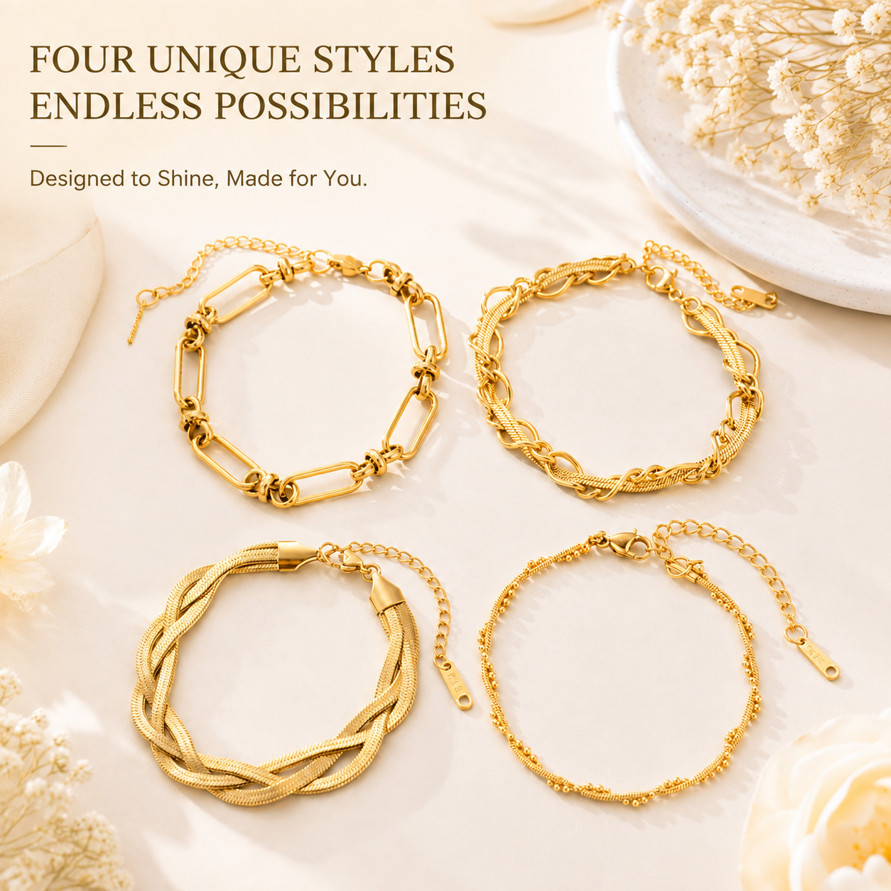 Bohemian Irregular Waterproof Non Tarnish Bracelet In 304 Stainless Steel With 18K Real Gold Plated PVD Coated Cuban Link Chain