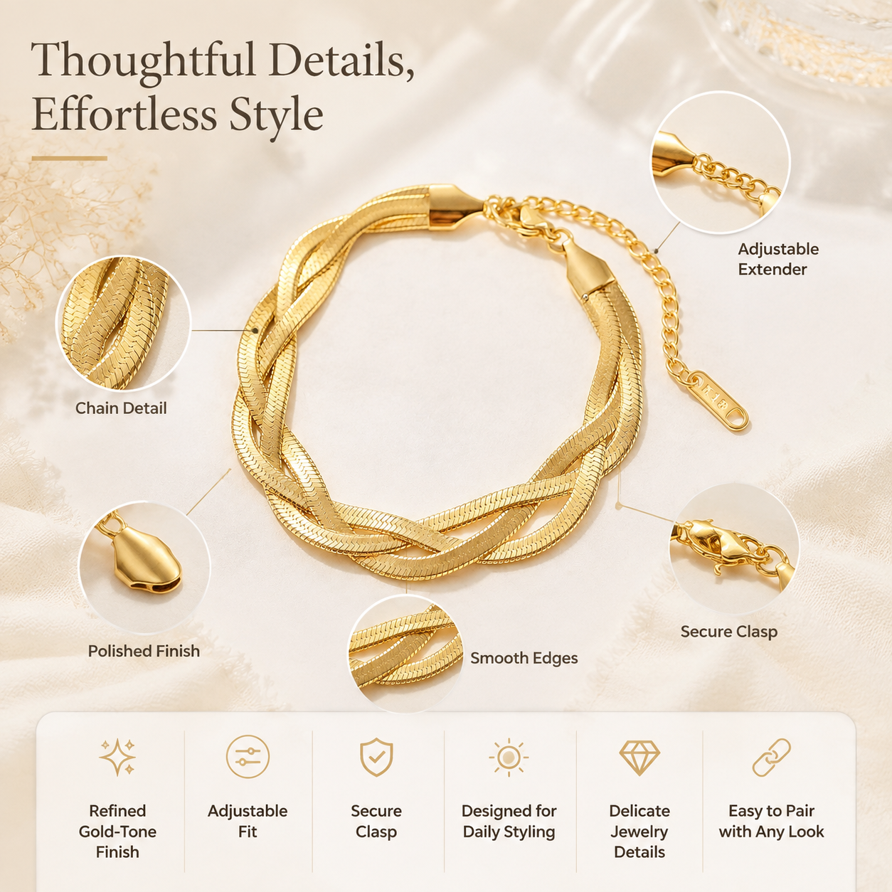 Bohemian Irregular Waterproof Non Tarnish Bracelet In 304 Stainless Steel With 18K Real Gold Plated PVD Coated Cuban Link Chain