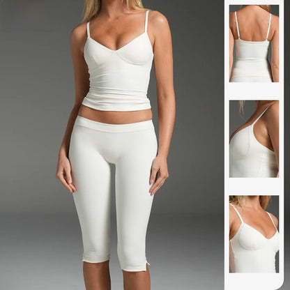 Sporty Yoga Calf-Length Pants For Women In Stretchy Nylon Fabric Featuring Slit Design