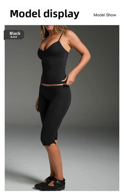 Sporty Yoga Calf-Length Pants For Women In Stretchy Nylon Fabric Featuring Slit Design