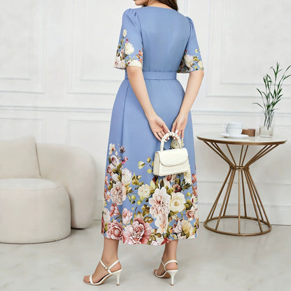 Women's V Neck Flowers Dress In Polyester With Printing, Perfect For Vacation And Date