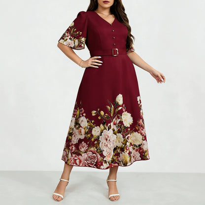 Women's V Neck Flowers Dress In Polyester With Printing, Perfect For Vacation And Date