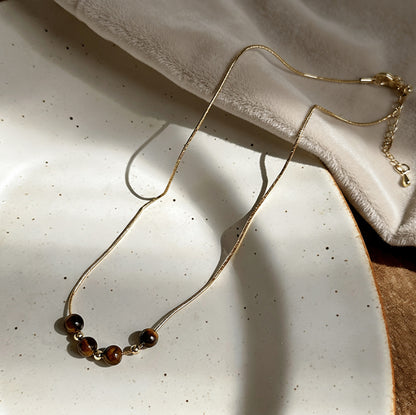 Maillard Style Beaded Chain Necklace With Electroplated Gold Plating Featuring Natural Stone Pendant And Imitation Pearl Beads