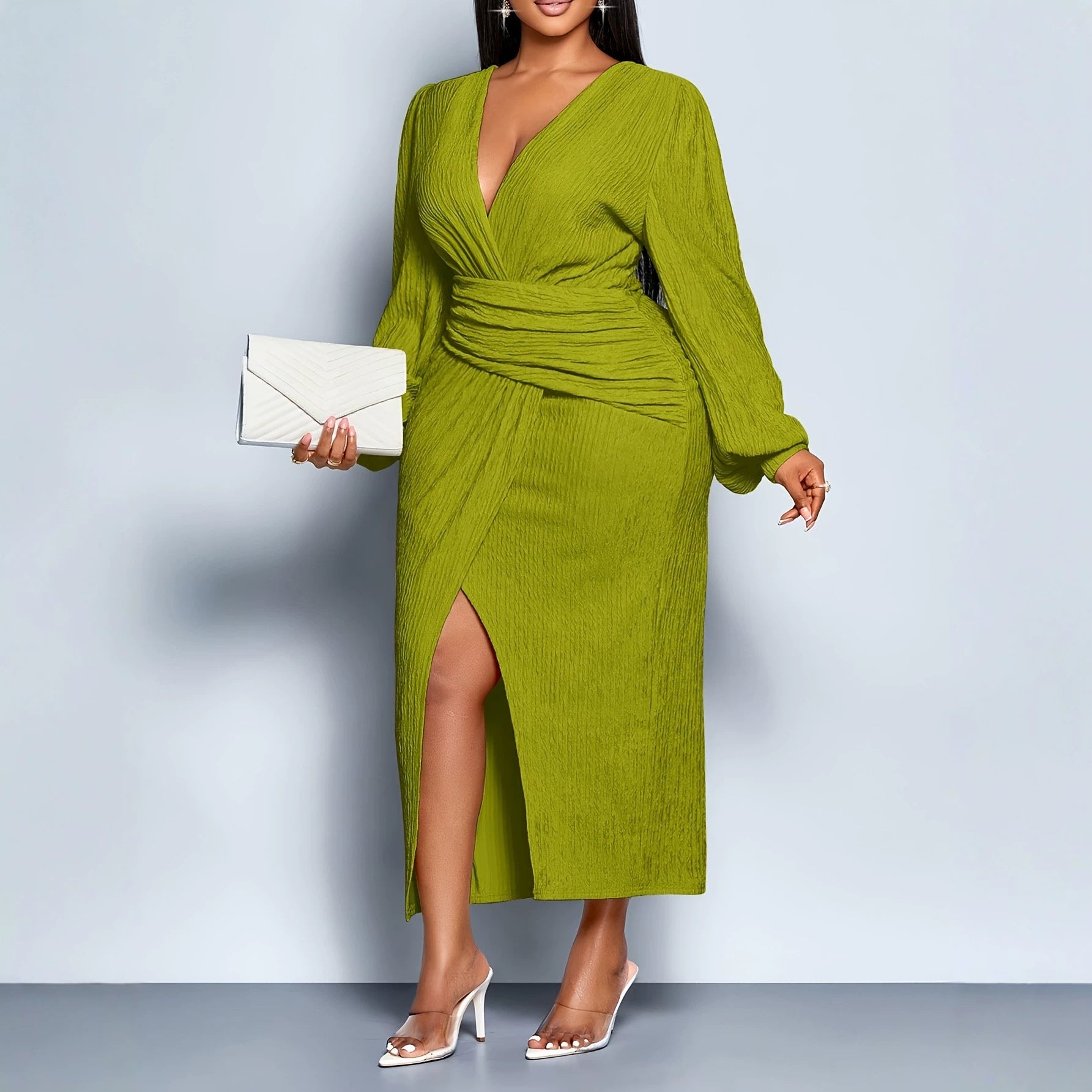 Elegant Women’s Long Sleeve Regular Dress With Square Collar, Featuring Polyester Spandex Fabric, Perfect For Charm