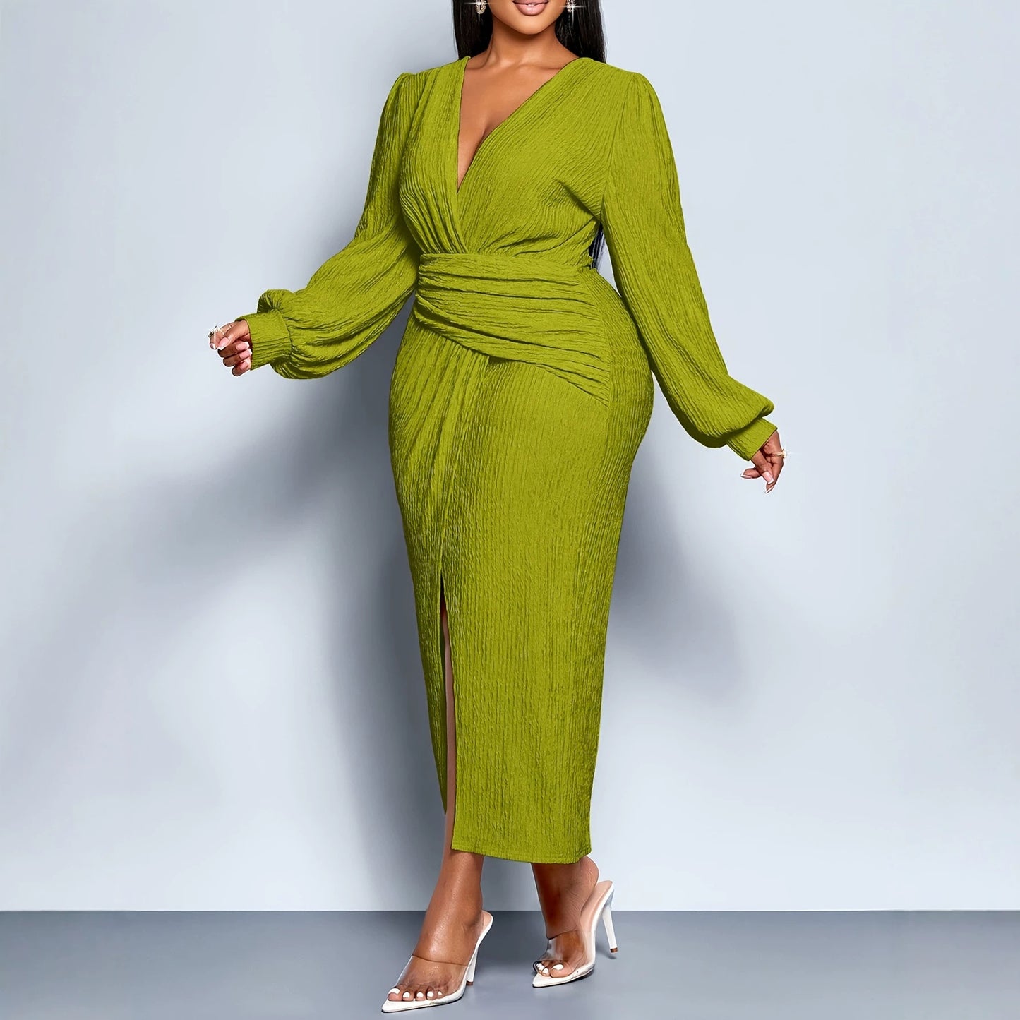 Elegant Women’s Long Sleeve Regular Dress With Square Collar, Featuring Polyester Spandex Fabric, Perfect For Charm