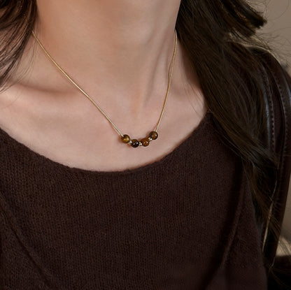 Maillard Style Beaded Chain Necklace With Electroplated Gold Plating Featuring Natural Stone Pendant And Imitation Pearl Beads