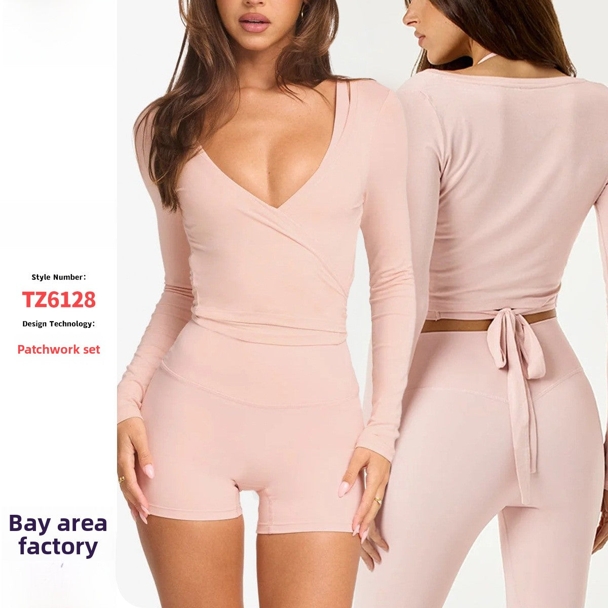 Sport Yoga Shorts For Women In High Elasticity Nylon Fabric With Long Sleeve Design, Perfect For Yoga