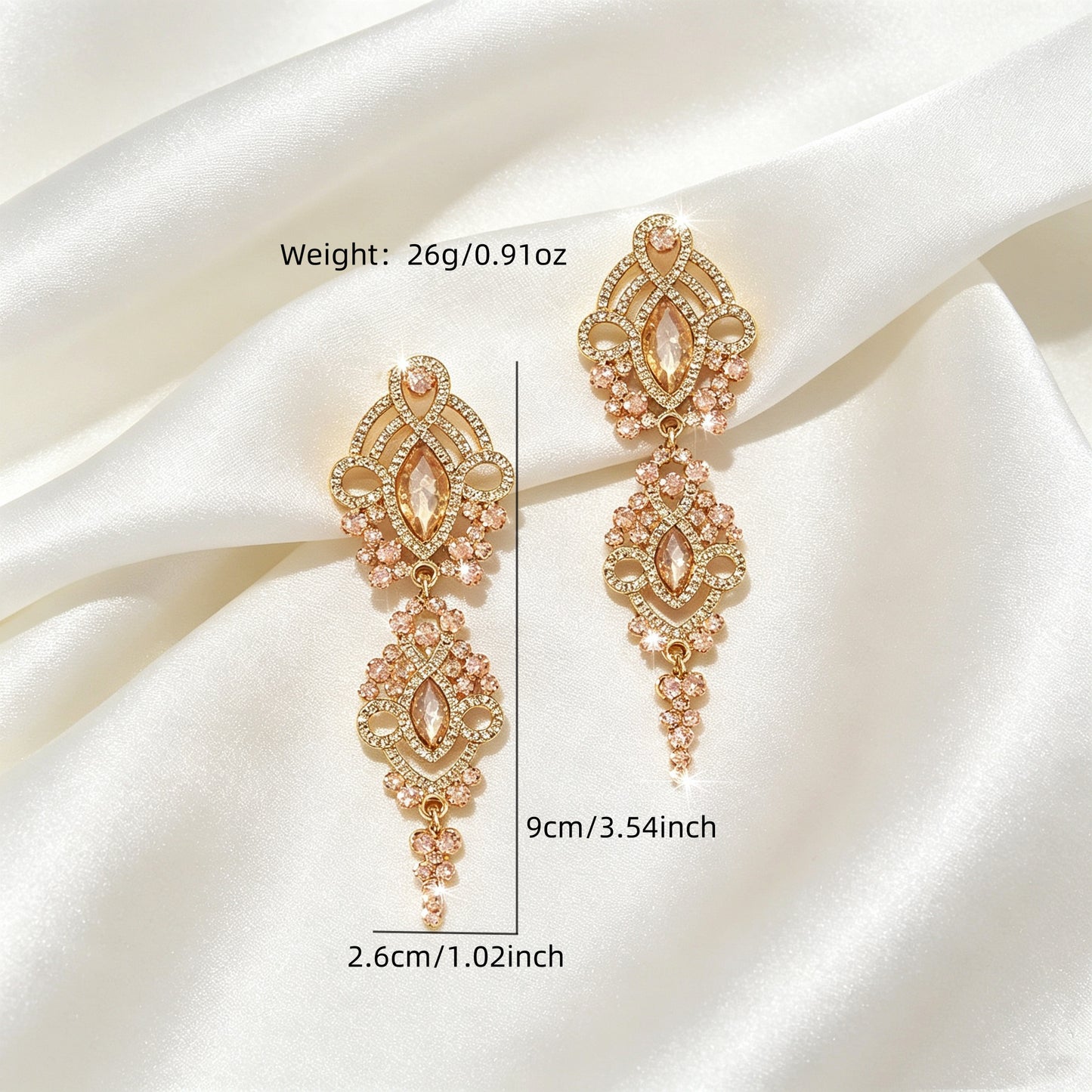 Elegant Geometric Drop Earrings For Women With KC Golden Plated Zinc Alloy And Rhinestone Bezel Setting