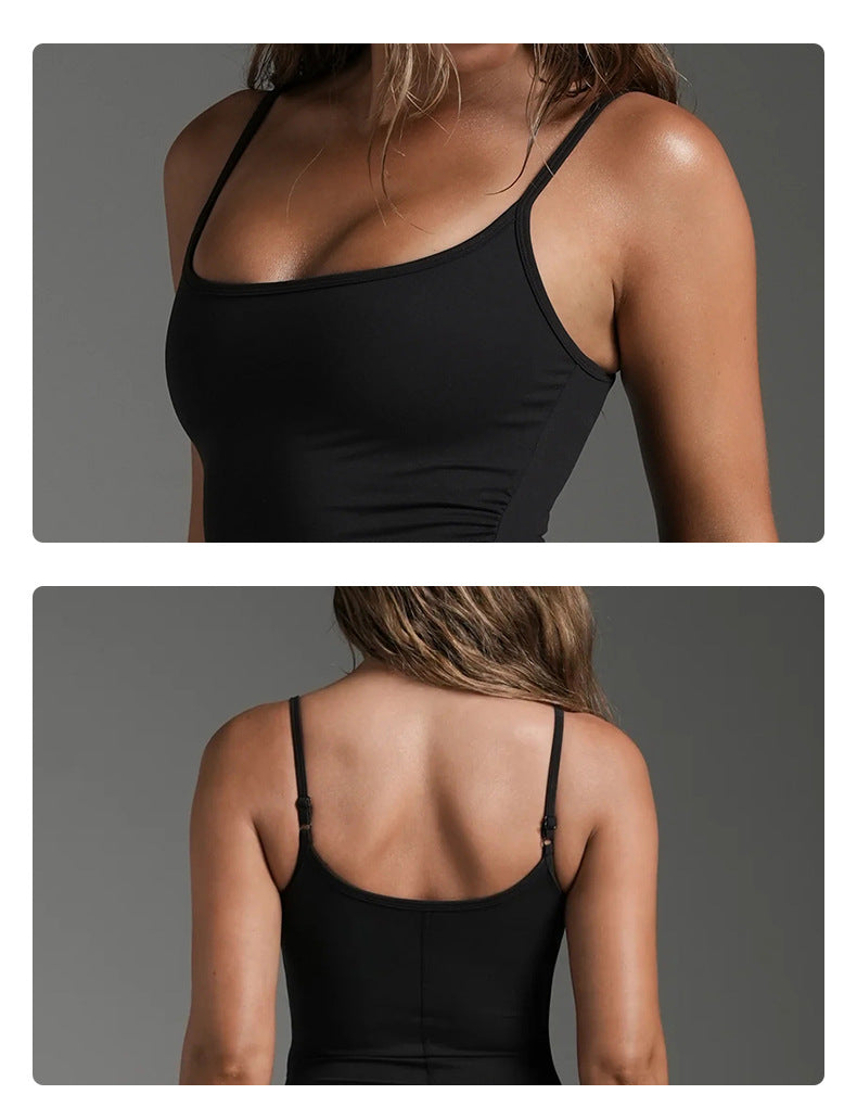 Sport Running Shorts For Women In Stretchy Nylon Fabric With Backless Design And Sleeveless Style