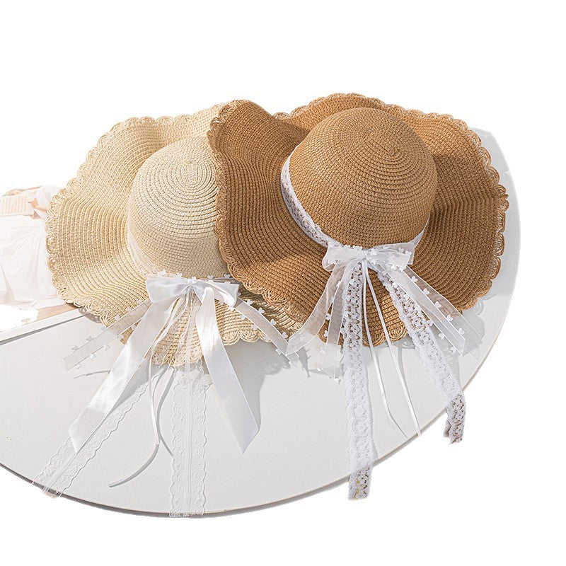 Original Design Women's Straw Bow Tie Straw Hat With Rolled Brim Featuring UV Protection