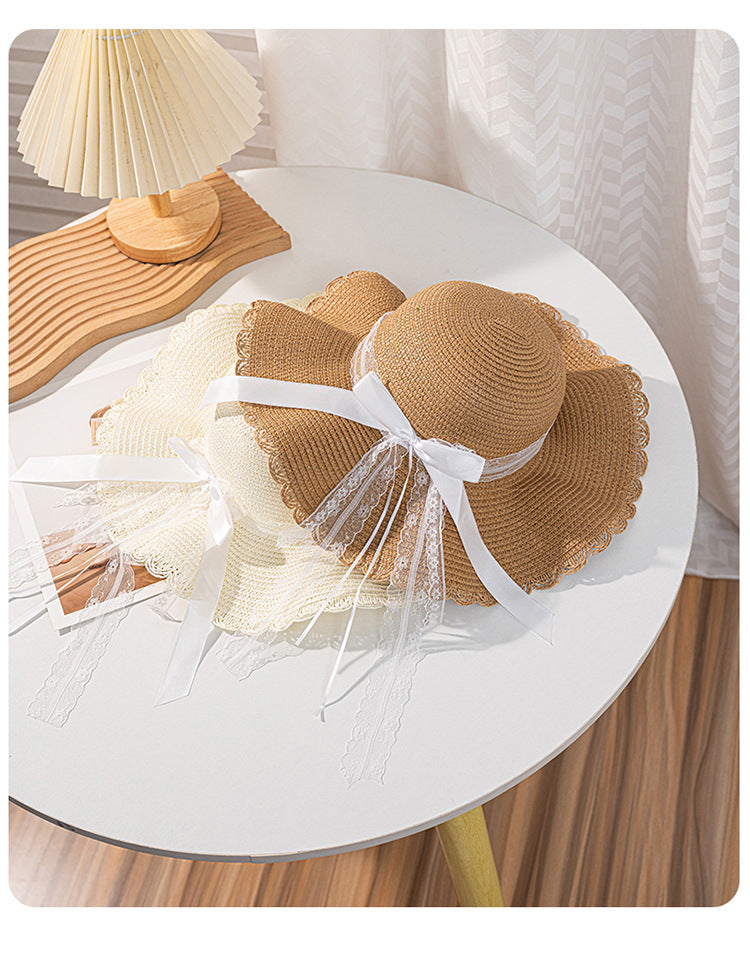 Original Design Women's Straw Bow Tie Straw Hat With Rolled Brim Featuring UV Protection