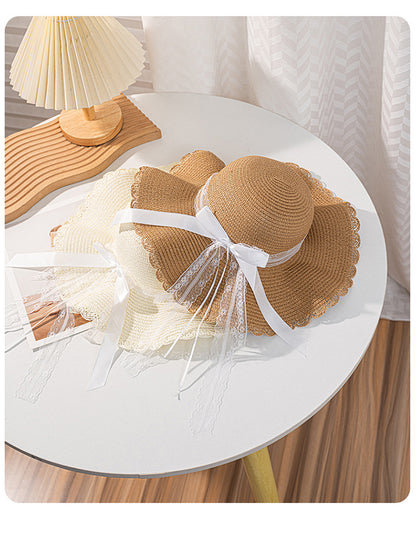 Original Design Women's Straw Bow Tie Straw Hat With Rolled Brim Featuring UV Protection