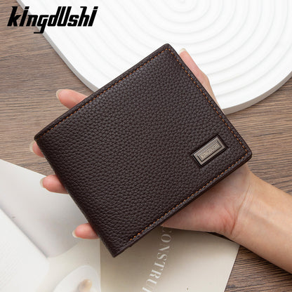 Men's Small Wallet In Solid Color PU Leather, Stylish And Compact Design