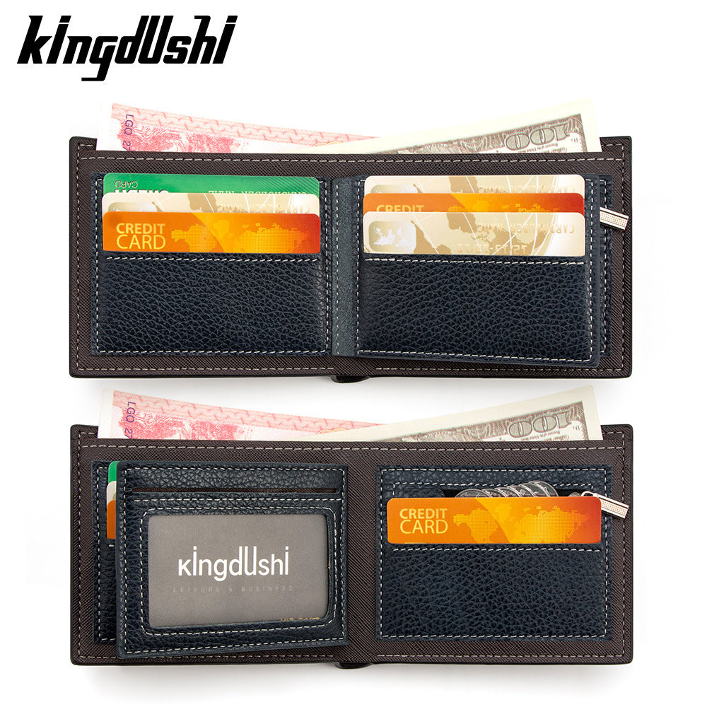 Men's Small Wallet In Solid Color PU Leather, Stylish And Compact Design