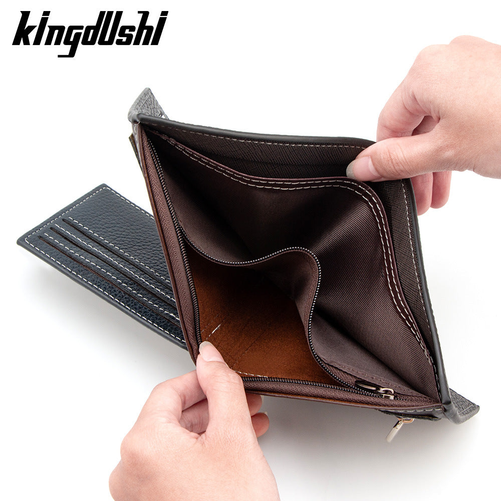Men's Small Wallet In Solid Color PU Leather, Stylish And Compact Design