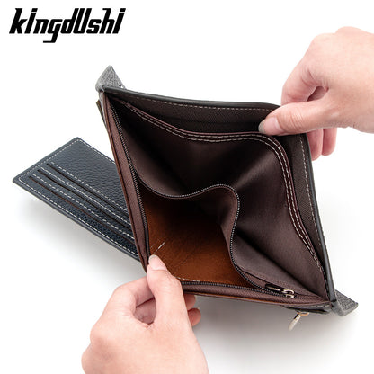 Men's Small Wallet In Solid Color PU Leather, Stylish And Compact Design
