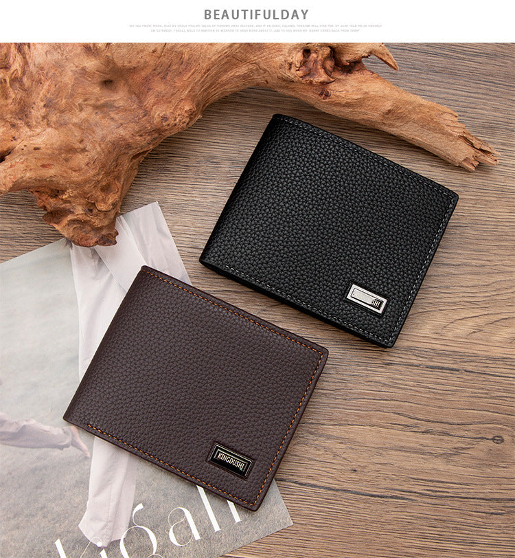 Men's Small Wallet In Solid Color PU Leather, Stylish And Compact Design