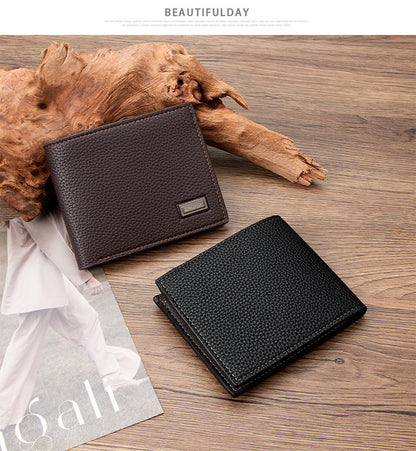 Men's Small Wallet In Solid Color PU Leather, Stylish And Compact Design
