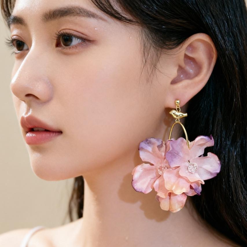 Handmade Marine Style Flowers Hoop Earrings For Women With KC Golden Plated Metal And 0.03µm Thickness