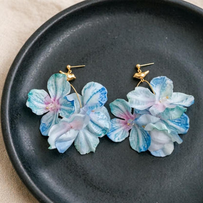 Handmade Marine Style Flowers Hoop Earrings For Women With KC Golden Plated Metal And 0.03µm Thickness