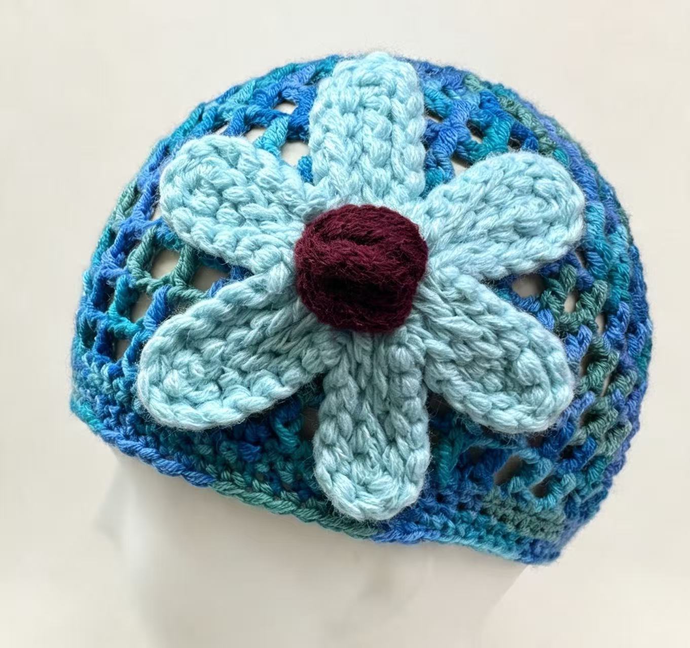 Cute Women’s Breathable Wool Cap With Flowers Pattern, Brimless Design, Made Of Polyester Featuring Hollow Out Craft