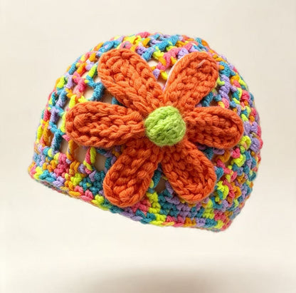 Cute Women’s Breathable Wool Cap With Flowers Pattern, Brimless Design, Made Of Polyester Featuring Hollow Out Craft