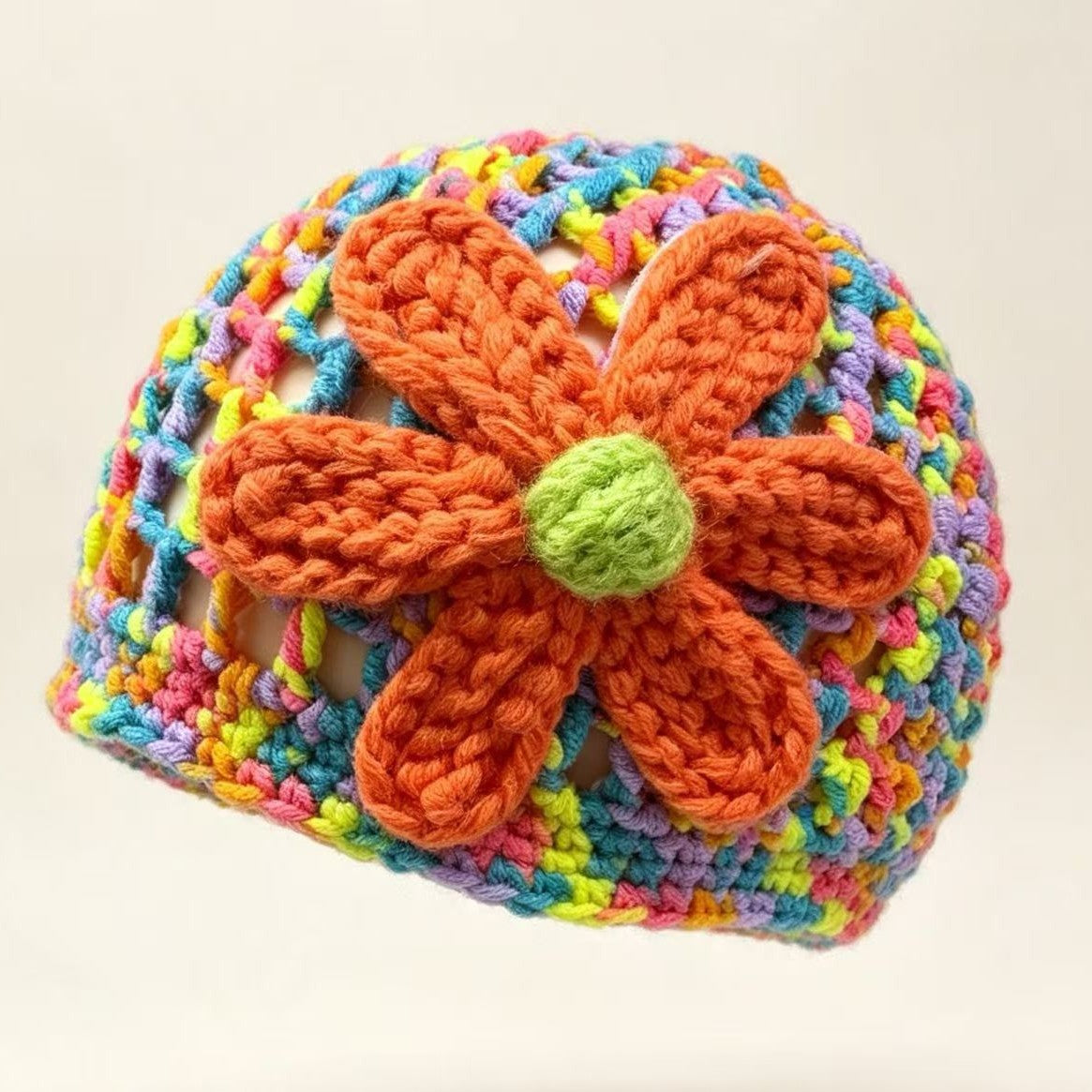 Cute Women’s Breathable Wool Cap With Flowers Pattern, Brimless Design, Made Of Polyester Featuring Hollow Out Craft